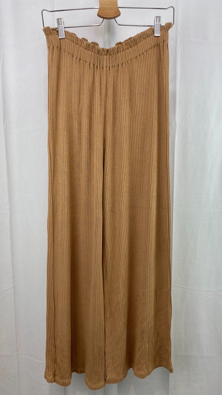 REFORMATION Jeans Size L Ribbed Knit Pull On Wide Leg Pants Camel Tan